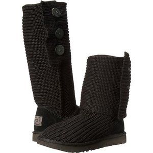 UGG Classic Cardy Black Wool Sweater Knit Y2K Fold Over Tall Boots Womens 5
